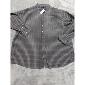 US POLO ASSN Mens 4XLT Big Tall Gray Blue Plaid Button Red Pony Relaxed Shirt